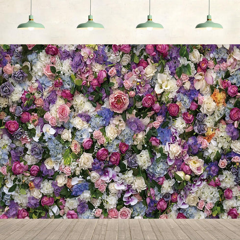 RiePoiia 7x5ft Colorful Flowers Wall Backdrop Spring Blooming Flowers Oil Painting Background Wedding
