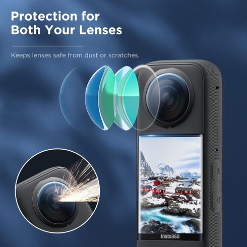 CYNOVA Insta 360 X3 Sticky Lens Guard Screen Protector Set, Tempered Glass 9H Hardness for LCD