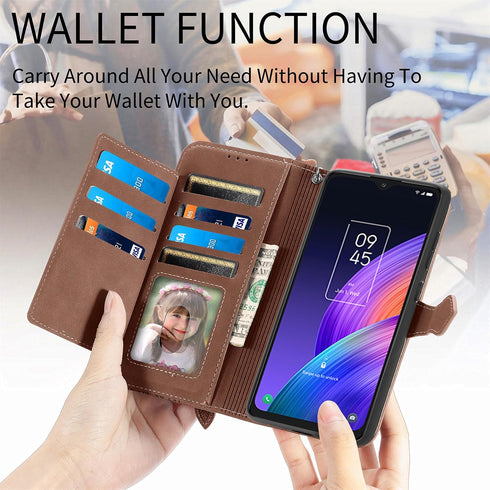 uriet Compatible with TCL 30 XL T701DL Wallet Case with Wrist Strap, Leather Flip Credit Card Holder Stand for 30XL 2022