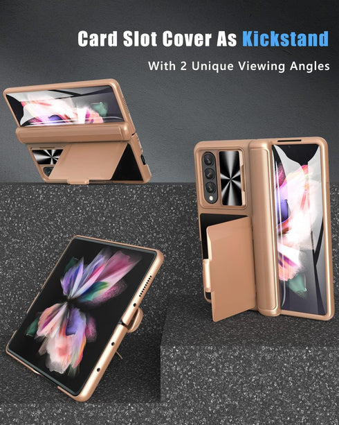 Vihibii for Samsung Galaxy Z Fold 3 Case - Hinge Protection, Credit Card Slot, Kickstand Design, Slide Camera Cover &
