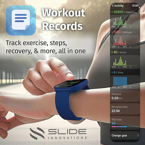 SLIDE Fitness Smartwatch for Men & Women (Blue), Bluetooth 5.3, Alexa-Enabled, 1.95” HD Screen, IP68 Waterproof, 100