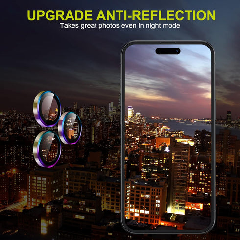 WSKEN HD Tempered Metal Glass Camera Lens Protector for iPhone 14 Pro/Pro Max, Colorful, Night Shooting Mode Accessory.