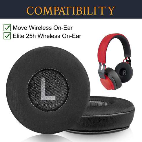 SOULWIT 70mm Earpads Replacement for Jabra Move/Elite 25h Wireless On-Ear Headphones, Ear Pads Cushions with High-Density Noise Isolation Foam - Move CG Black