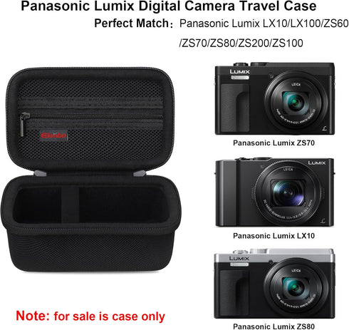 Carrying Case for Panasonic Lumix LX10/ LX100/ ZS60/ ZS70/ ZS80/ ZS200/ ZS100 4K Digital Camera, Vlogging Camera Travel Bag Storage Cover, Mesh Pocket fits Battery Charger. Black