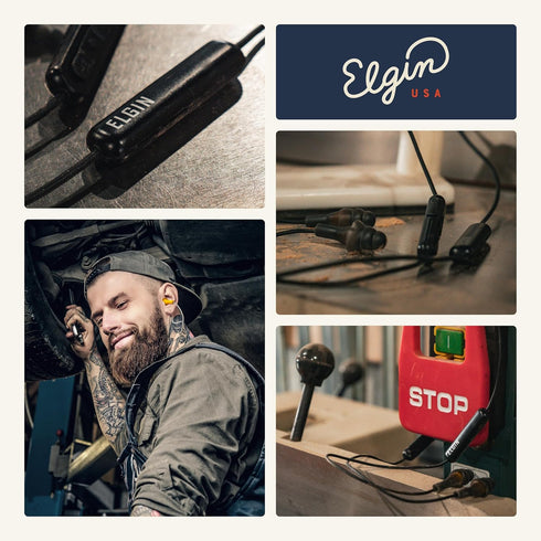 Elgin Ruckus Wireless Bluetooth Earplug Headphones, 25 dB Noise Reduction, 12 Hour Battery, IP65 Sweatproof, OSHA