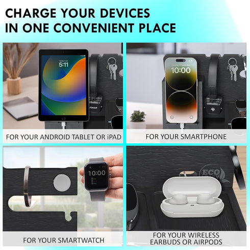 Black Nightstand Organizer for Dad - Best Birthday Gifts for Men to Organize Cellphone, Watch, Sunglasses & Accessories