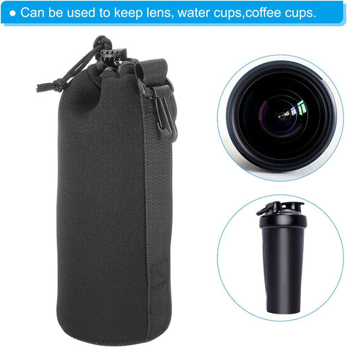 PATIKIL 3 Pcs Camera Lens Bag, 3.9" ID x 9.8" H Drawstring Pouch with Thick Neoprene for DSLR Lens