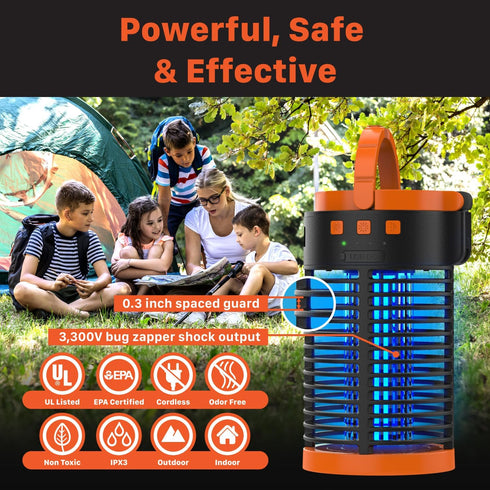 FosPower Bug Zapper Outdoor - 5-in-1 3300V Mosquito Zapper with 29600mWh Power Bank, Flashlight, Reading Light, SOS