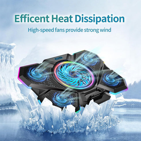 Laptop Cooling Pad - Gaming Laptop Cooler with 5 Quiet Fans and LED Lights, Fits 12-17 Inch Laptop
