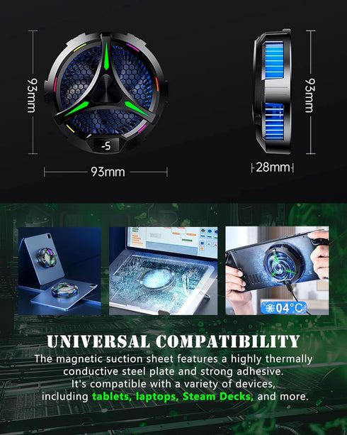 iPad Cooler, Magnetic Tablet Cooling Fan for iPad/Surface Pro/Samsung Tab, Temperature Display for Mobile Gaming (Green