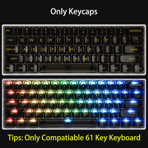 Fogruaden 61 Keys Black Clear Keycap Set, OSA Profile Transparent PC Material Keycaps, Compatible with 61 Key Cherry