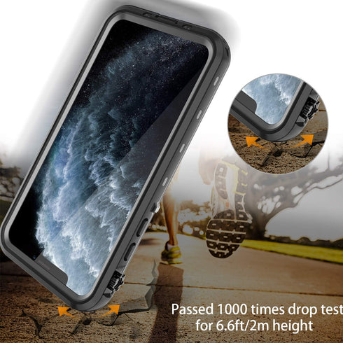 iPhone 11 Pro Max Waterproof Rugged Case - Slim Design with Built-in Screen Protector, Shockproof, 6.5" (Black&Gray)