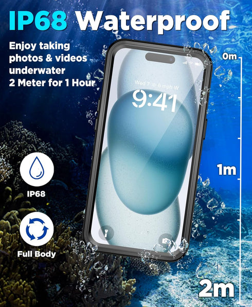 Beeasy Waterproof Case for iPhone 15 with MagSafe, 360 Degree Outdoor Protective Case with Screen Protector, Black