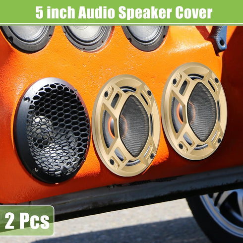 ACROPIX 5" Car Speaker Grills Cover Mesh Round 5 Inch Audio Speaker Subwoofer Guard Protector Case with Mounting Screws Iron Gold Tone Black - Pack of 2 by ACROPIX