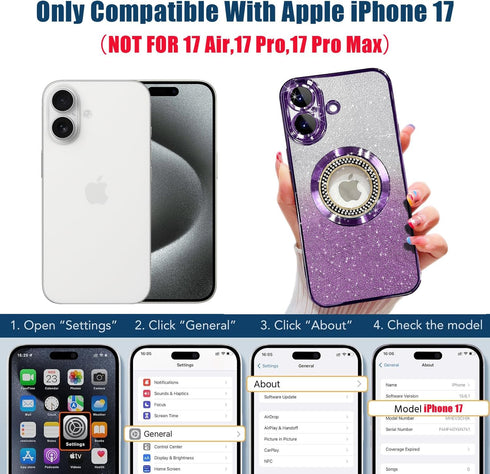 Misscase 17 for iPhone Magnetic Glitter Case Compatible with MagSafe,Full Protection Slim Shockproof Anti-Scratch Case