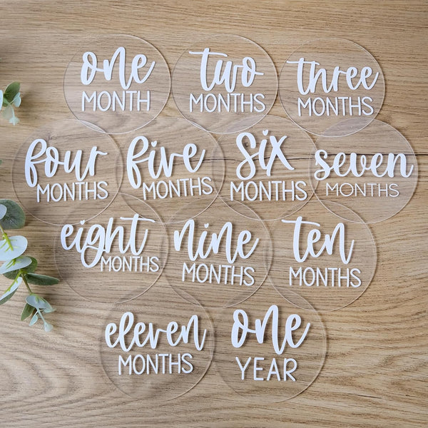 Acrylic Baby Milestone Discs for Photos - 13 PCS Clear Monthly Cards,