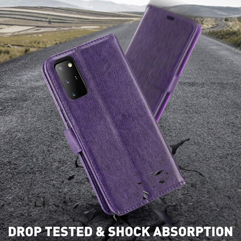 MONASAY Wallet Case for Galaxy S20+ Plus 5G, 6.7 inch, Flip Folio Leather Cover with Screen Protector, Purple