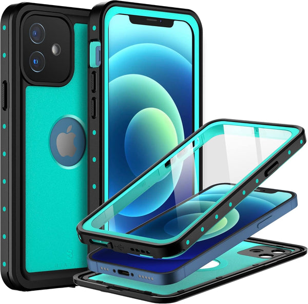 BEASTEK NRE Series Waterproof Case for iPhone 12 Mini, Shockproof Dustproof IP68 with Built-in Screen Protector, Teal