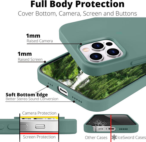 IceSword Pine Green iPhone 12 Pro Max Case - Thin Liquid Silicone Shockproof Cover, 6.7" with Soft Anti-Scratch