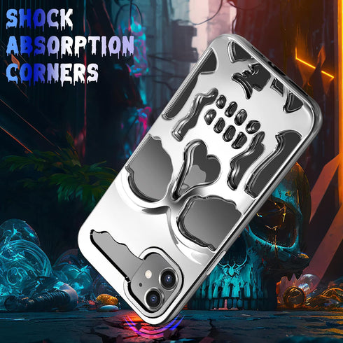 iPhone 12 Phone Case, Silver Cool Skull Skeleton Gothic Hollow Design for Men & Women