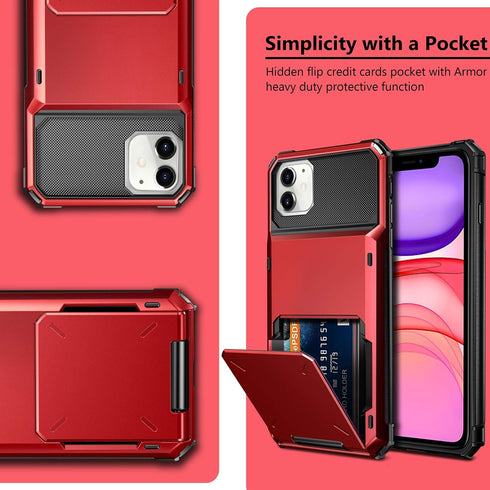 Vofolen iPhone 11 Case - Red Wallet with 4-Card Holder, ID Slot, Anti-Scratch Dual Layer TPU Bumper Armor, 6.1"