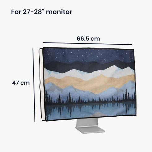 27-28" kwmobile Dust Cover for Monitor - Linen Monitor Protector with Design - Starry Night Lake White/Light Brown/Dark