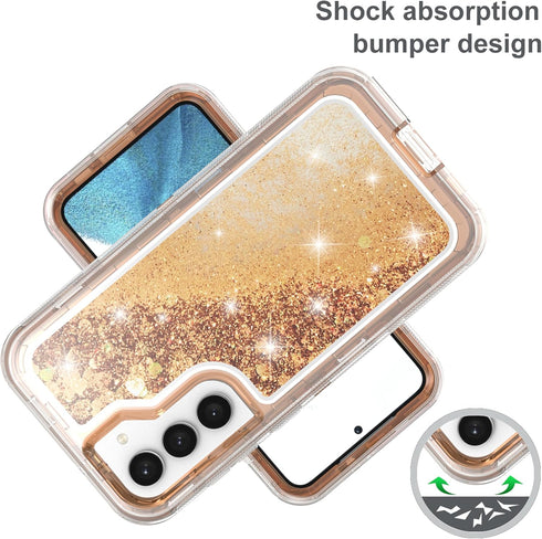 Asuwish Bling Liquid Glitter Clear Hybrid Military Grade Protective Cell Cover for Samsung Galaxy S23 Plus 6.6 inch