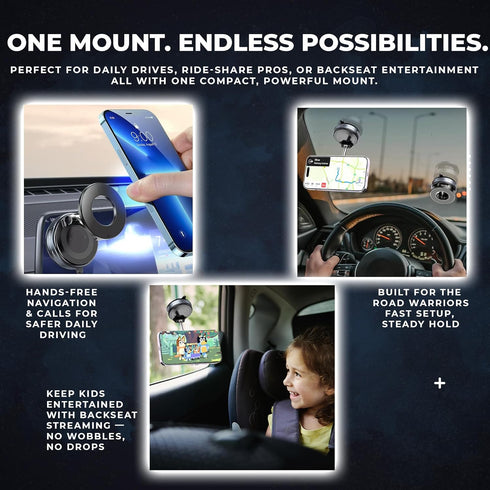 F&N Trading Inc 360 F&N Magnetic Car Phone Mount with Suction Cup Adjustable Holder for Windshield, Dashboard, Rear