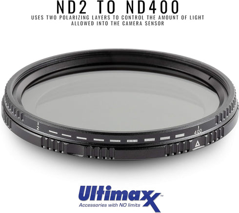 Ultimaxx 46mm ND Filter, 46mm ND2-ND400 Fader Variable Neutral Density Adjustable Optical Glass