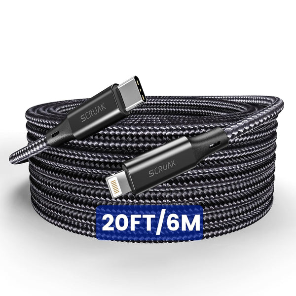 Extra Long iPhone Charger Cord, 20Ft MFi Certified USB C to Lightning Cable for Fast Charging iPhone 14/13/12