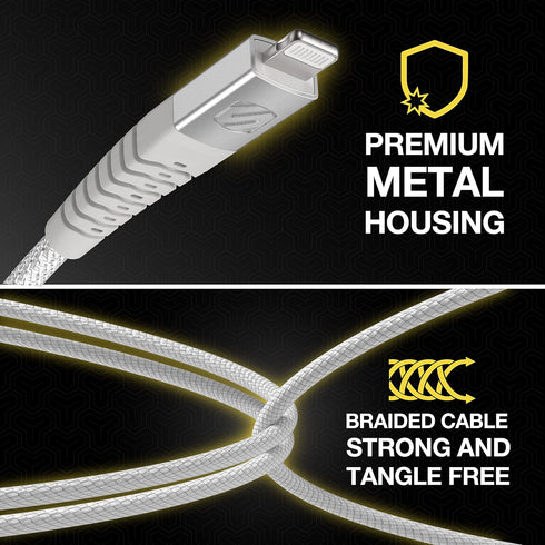 Scosche HDCi4B8SG Heavy-Duty Braided 8-ft USB-C to Lightning Cable, MFi Certified Fast Charging & Data Transfer