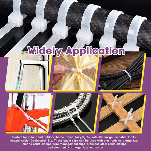 Swpeet 480Pcs Self-Locking Cable Zip Tie Set, Black & White with Saddle Type Mounts and Screws for Wire Organization