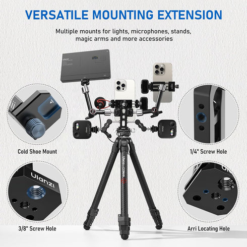 Ulanzi MA53 Metal Phone Tripod Mount Adapter with Arca Swiss/Uka Interface, 2 Cold Shoe, 360° Swivel for Photo Video