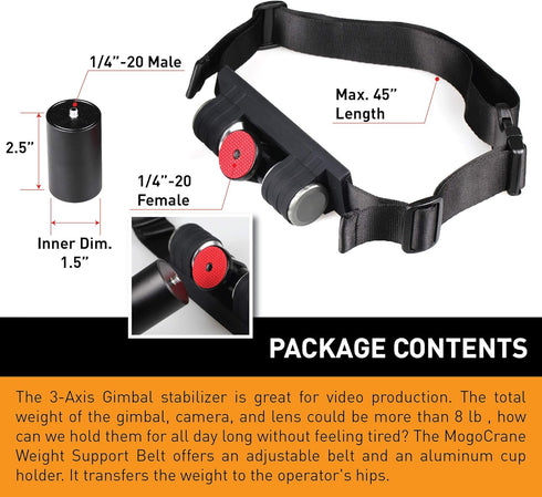 Kamerar MogoCrane Belt Kit, Weight Support for Single Handed Gimbal Stabilizer, DJI Ronin-S, Zhiyun Crane