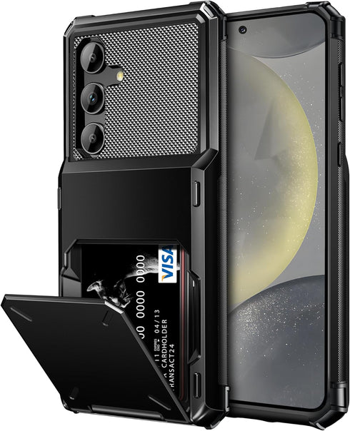 Vofolen Wallet Case for Samsung Galaxy S24+ with Card Holder, 4-Card Heavy Duty Shockproof Cover, Black
