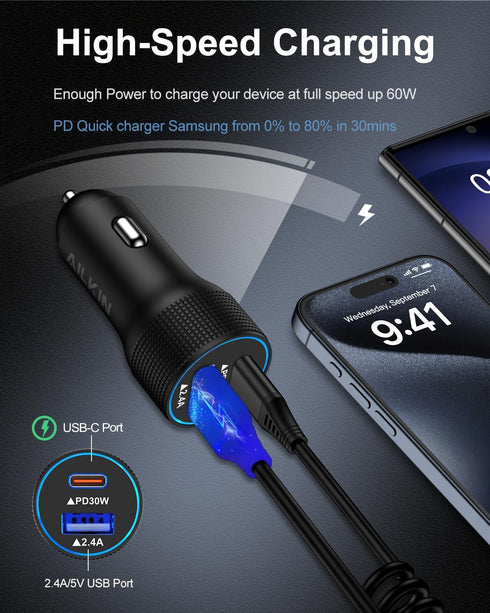 Pixel 9 8 Pro Fast Car Charger USB C Cigarette Lighter Adapter 5.4A, Compatible with Google 8/7a/7/7 Pro/6/6a/6 Pro