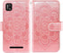 Asuwish Cloud Mobile Stratus C7 Wallet Case with Flower Design, Tempered Glass Protector, and Card Holder - Rose Gold.