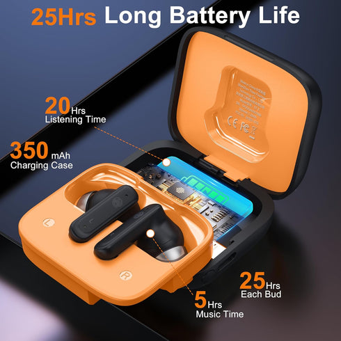 THREE PEACHES Wireless Earbuds, Bluetooth 5.4 Headphones, Touch Screen Earbuds with ENC Noise Cancelling, USB Charging