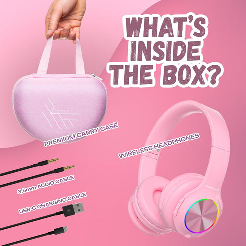 PowerLocus PLED Kids Bluetooth Headphones - Wireless Headphones with LED Lights, Safe Volume, Hi-Fi Stereo, Built-in Mic