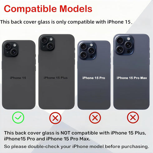 LNONLS 15 15 Back Glass Replacement for iPhone Rear Back Cover Glass Waterproof and Camera Lens+Professional Repair