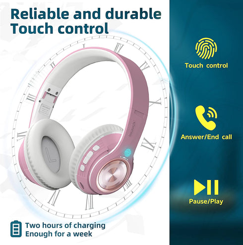 Riwbox TX8 Bluetooth Headphones, Over Ear, HiFi Stereo, Touch Control, Soft Earmuffs, Foldable, SD/TF, 40H Playtime for