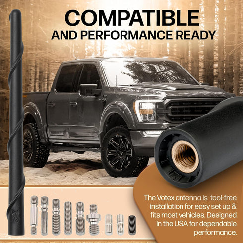 Votex 8" A296 Universal Short Rubber Black Antenna Kit - Flexible, Durable, Enhanced Signal Reception, Copper Coil
