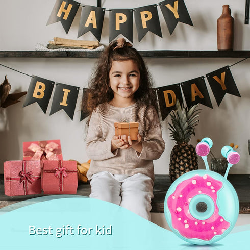 Cute Donut Earbuds for Kids, Wired Earbud & in-Ear Headphones with Microphone and Lovely Storage Case for School Girls