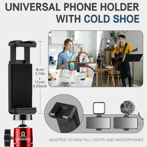 UEGOGO 86" Phone Tripod Stand, Tall Tripod with Flexible Gooseneck & Bluetooth Remote, Adjustable Phone Holder