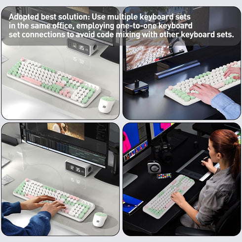 FOPETT 2.4GHz Wireless Keyboard and Mouse Set, Full-Size Keyboard with Switch Button, Compatible for