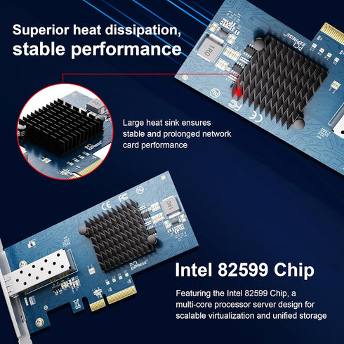 BZIZU 10Gb 82599EN, X520-DA1 X4/X8, PCIe NIC, Intel SFP+ Port, Compatible, PCIe Low Profile, Supports Windows