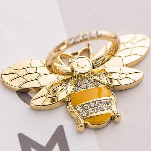 Allengel Stylish Phone Ring Grip Holder Stand, Bee Finger Holder Kickstand for iPhone & Android, Gold & Crystal