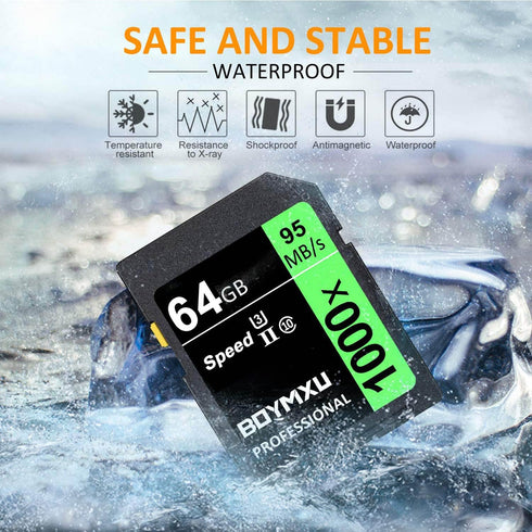 BOYMXU 64GB Memory Card, Professional 1000x Class 10 UHS-I U3, Compatible with Cameras and Camcorders