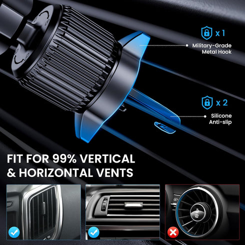Phone Holder Car with Military-Grade Suction, Universal Phone Holder, Thick Case Friendly Dashboard Air Vent Windshield