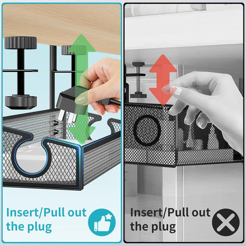 Under Desk Cable Management Tray, No Drill Black Organizer with Clamp for Desk Wire Management Accessories